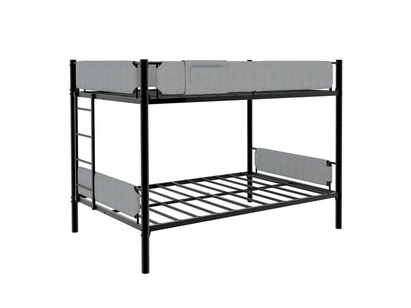  Lit superposé 90x190 cm,séparable en 2 lits, garde-corps textiles amovibles, rangement et échelle, métal, noir  - Conforama A
