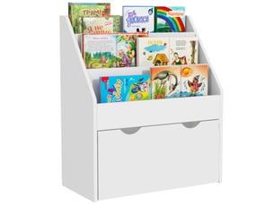 Bibliothèque enfant à 4 niveaux, avec 3 étagères et 1 tiroir à roulettes, 62,5 x 30 x 70 cm, blanche