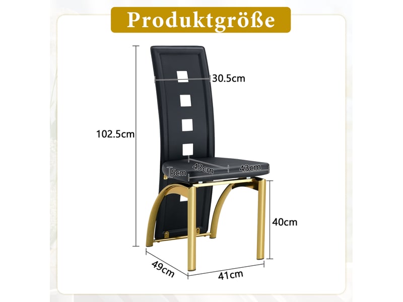  Lot de 4 chaises de salle à manger 43x49x102,5 cm dossier ajouré métal et polyuréthane (pu) noir et doré  - Conforama E