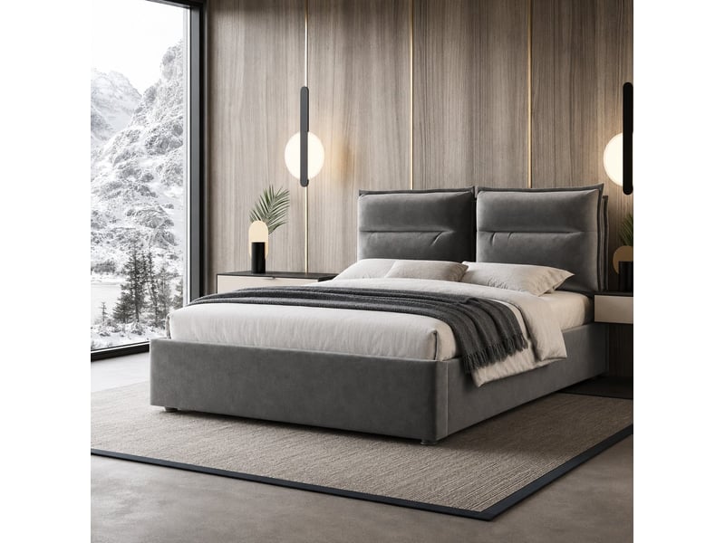  Lit coffre tcqpz 140 x 200 cm tête de lit réglable velours gris  - Conforama D