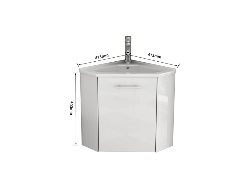  Meuble de salle de bain - 41.5x41.5x50cm - meuble d'angle lave-mains suspendu prémonté avec vasque céramique &amp; porte - blanc  - Conforama E