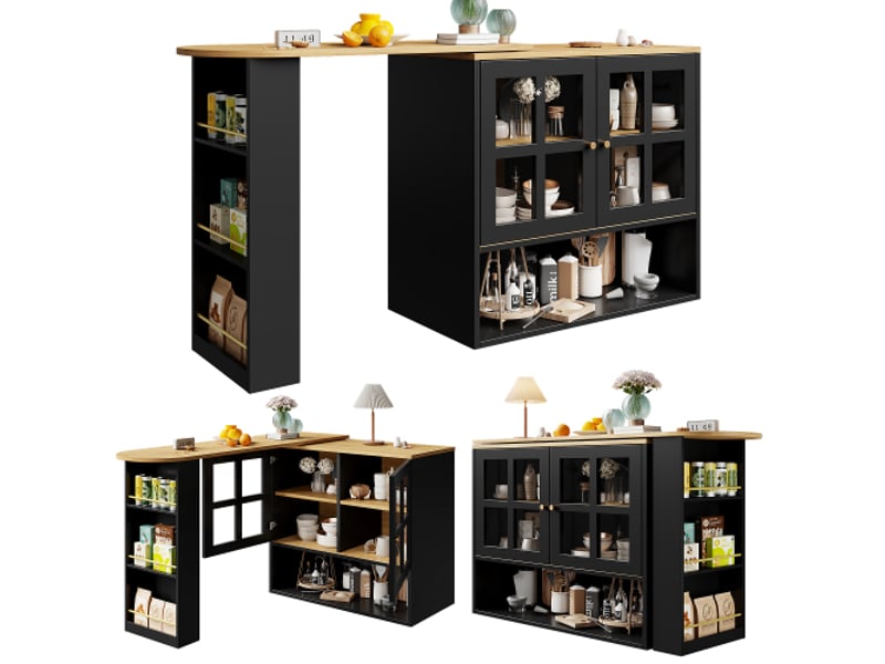  Table bar rotatif 360° moderne multifonction - 5 étagères + verre - noir - pour chambresalonsalle à manger  - Conforama A