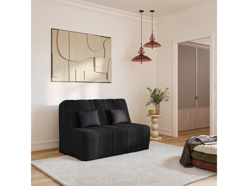 Banquette convertible gaia bz , couchage 160x200, avec 2 coussins offerts, coton noir  - Conforama B