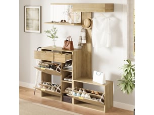 Meuble d'entrée,130x30x174 cm,4 pièces,panneau de particules,naturel