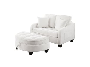 Canapé droit relax manuel WISHDOR  1 place Tissu beige avec coffre de rangement