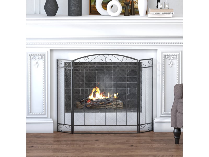  Pare-feu de cheminée à 3 panneaux pliables en métal noir et acier, 105 x 1,6 x 80,5 cm  - Conforama D