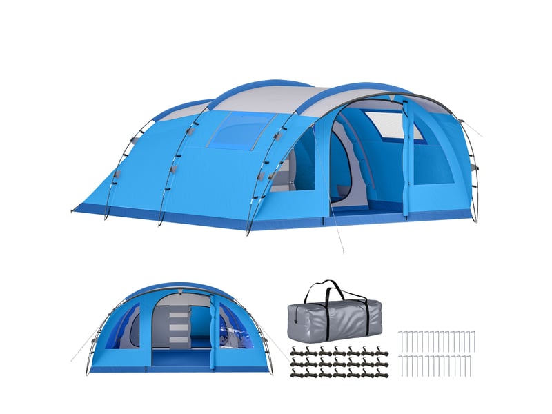  Tente tunnel familiale pour 5 personnes avec 3 pièces, porte, 4 fenêtres, imperméable, montage facile  - Conforama A