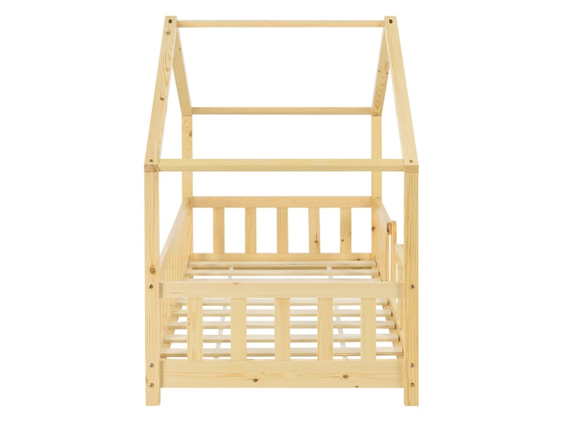  Lit cabane pour enfant forme de maison avec barrière de sécurité en bois de pin couleur naturel 70 x 140 cm 03_0005462  - Conforama E
