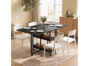 Table à manger pliante style industriel pour 4 personnes, étagères ouvertes, flexible, métal et panneau de particules, noir