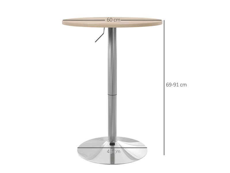  Table de bar ronde table haute cuisine réglable en hauteur 69-91 cm plateau pivotante à 360° naturel et gris  - Conforama E