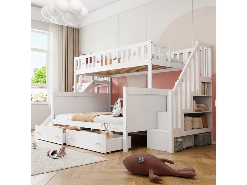 Lit superposé 140x200(90x200) cm coloris blanc bois massif lit enfant blanc - Conforama D