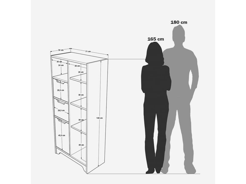  Buffet haut gain de place multifonction avec portes lomar - chêne - blanc  - Conforama D