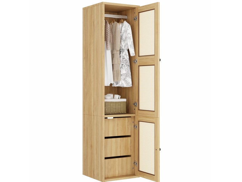  Armoire avec penderie et 3 tiroirs 45x47x200 cm mdf coloris chêne  - Conforama A