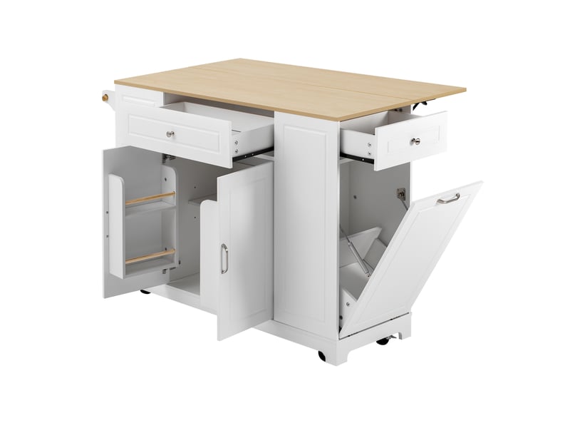  Îlot de cuisine mobile 131,8 x 40-70 x 93,3 cm, plateau extensible, prises, usb-c, blanc Jamama eleni - Conforama W