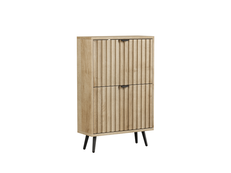  Meuble à chaussures 60cm bois naturel - meuble de rangement entrée avec 2 abattants et pieds en métal  - Conforama D