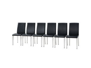 Chaises de salle à manger minimalistes, lot de 6, pu noir, pieds métal argenté, style moderne