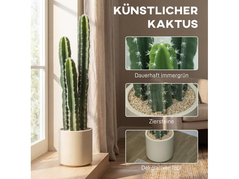  Plante artificielle cactus vert 95 cm avec pot décoratif et tiges modelables, idéale pour votre intérieur  - Conforama D