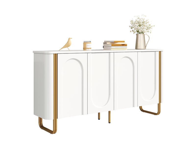  Buffet en mdf à 4 portes, pieds métal, relief arqué et ouverture push-to-open  - Conforama A