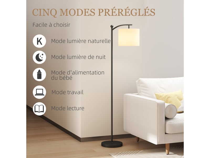  Lampadaire dimmable 2 températures de couleur avec télécommande, minuterie de 60 minutes, noir, 160 cm  - Conforama W