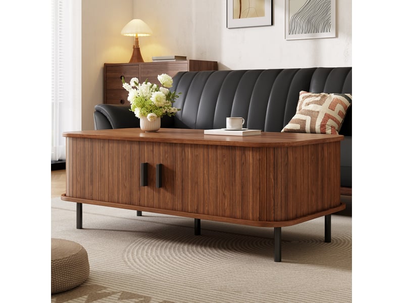 Table basse rectangulaire avec 2 portes coulissantes et rangement, style moderne, pour salon, 100 × 50 × 45 cm - Conforama C