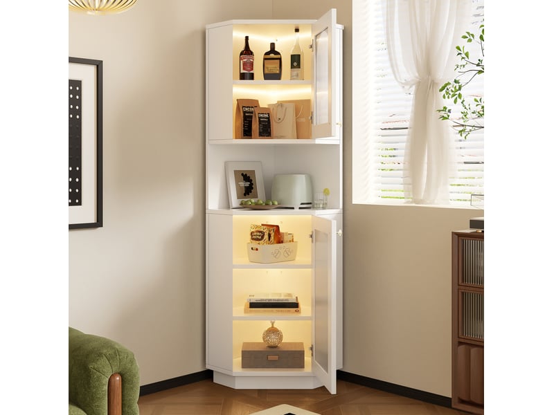  Armoire de salle de bains d'angle 45 x 45 x 166,5 cm blanche en mdf, éclairage et rangement  - Conforama B