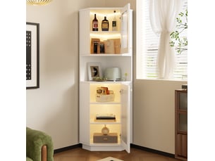 Armoire de salle de bains d'angle 45 x 45 x 166,5 cm blanche en mdf, éclairage et rangement