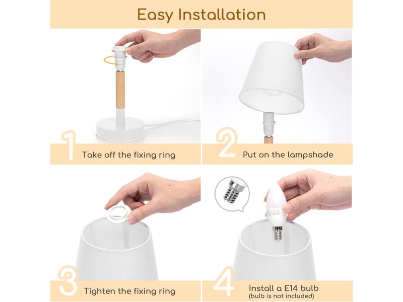  Lampe de table moderne en bois avec abat-jour en tissu blanc  - Conforama E