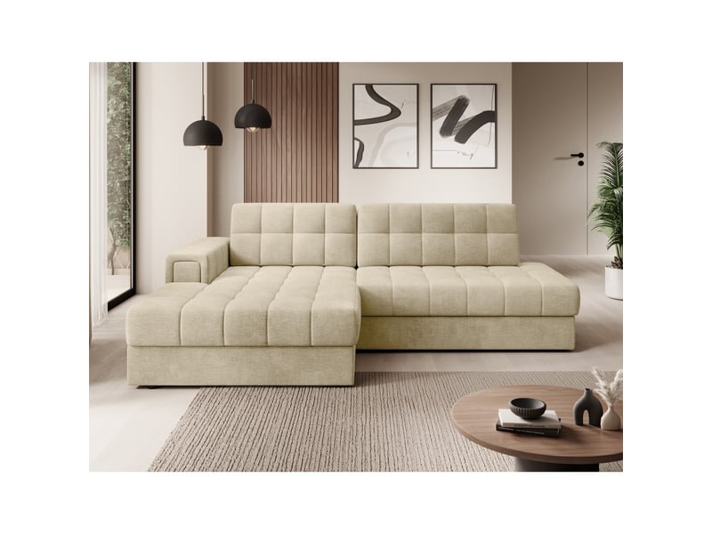 Canapé d'angle convertible cubito beige 240 cm avec coffre de rangement et couchage  - Conforama E