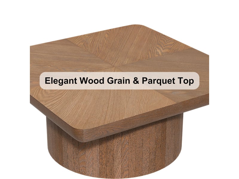  Table basse table de salon aspect bois plateau plaqué bois motif parquet base cylindrique coloris noyer  - Conforama D