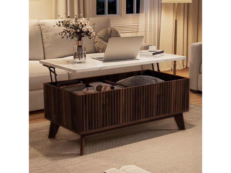 Table basse relevable – plateau marbre – rangement xxl – design scandinave – bois - Conforama D