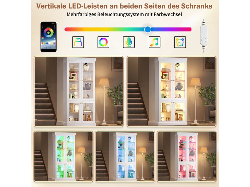  Armoire haute vitrine avec éclairage led blanc 160 x 40 x 180 cm  - Conforama E