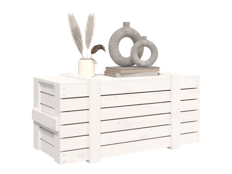  Boîte de rangement, coffre de rangement blanc 91x40,5x42 cm bois massif de pin  - Conforama E