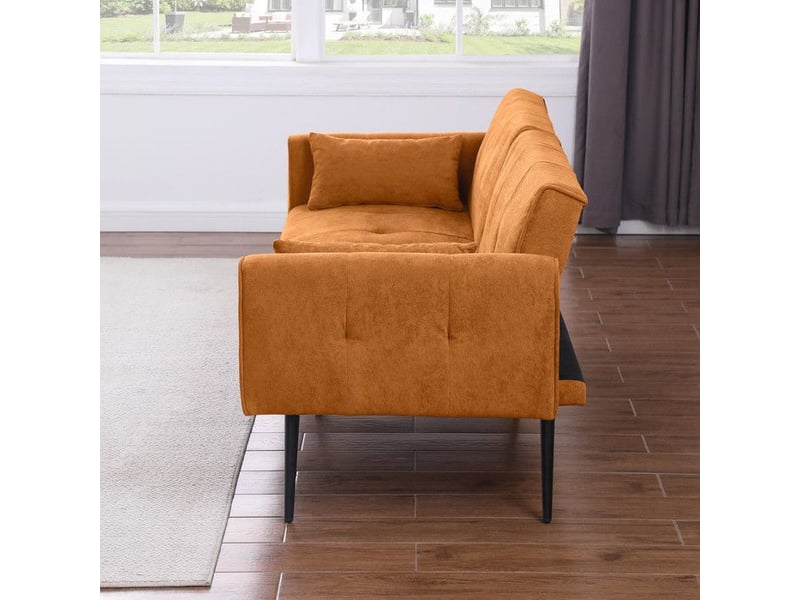  Canapé-lit futon - best choice products - 175x71x71 cm - jaune - tissu velours côtelé - facile à installer orange - Conforama C