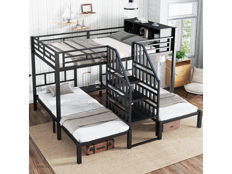  Lit superposé 90x200 cm, lit adulte avec structure en fer forgé, lit simple enfant, cadre de lit adulte, structure de lit, noir  - Conforama E