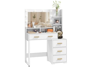 Coiffeuse 4 tiroir(s) Miroir Led avec 0 tabouret(s) inclu(s)  <strong>PANGIVO</strong> <strong></strong>  coloris blanc