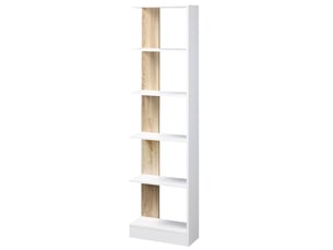 Bibliothèque étagère de rangement avec 5 compartiments ouverts design simple moderne blanc et chêne