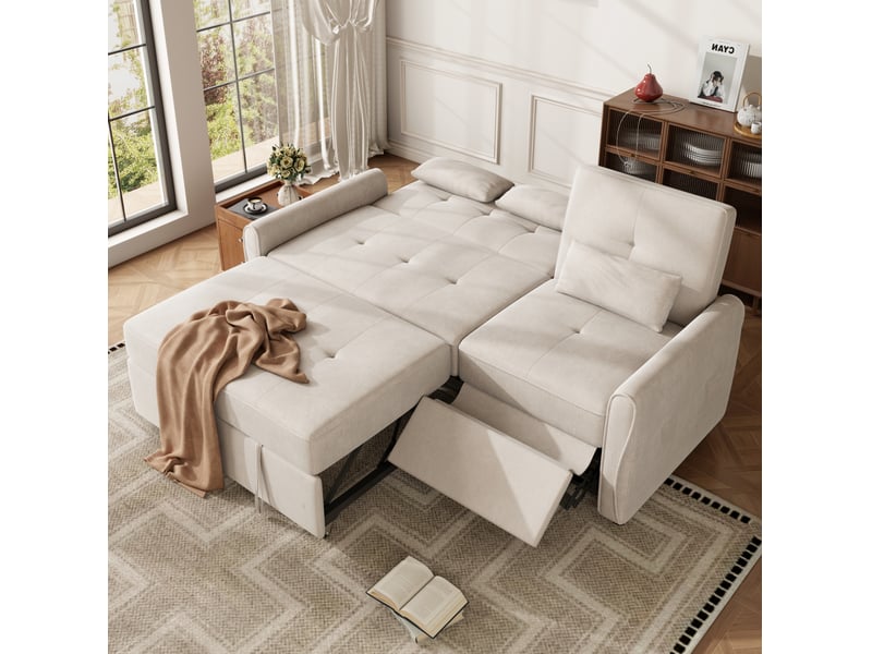 Canapé 3 places 3-en-1 extensible en chenille beige 176x148x83 cm - Conforama B