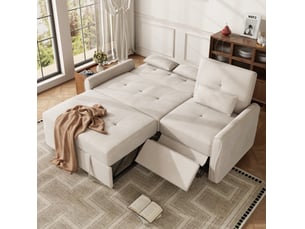 Canapé droit convertible <strong>MODFU</strong> <strong></strong> 3 places Tissu beige