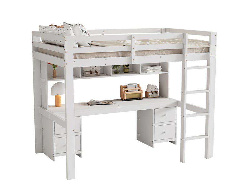  Lit mezzanine enfant 90x200 cm avec bureau et rangements blanc  - Conforama A