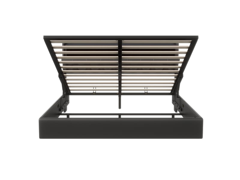  Lit double coffre - 160 x 200 cm - noir - similicuir pu, tête de lit de rangement avec led, prises et vérins hydrauliques  - Conforama E