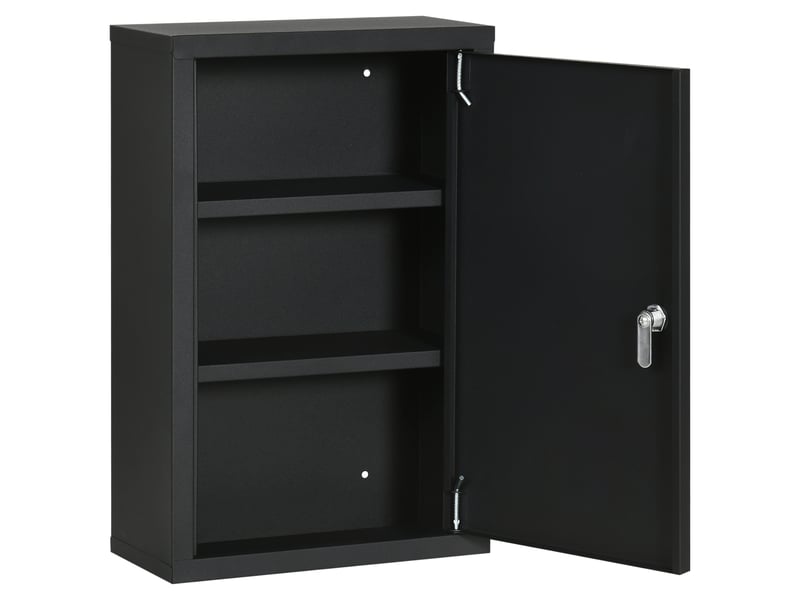  Armoire à pharmacie à 3 étagères avec serrure à clés, en acier, 30 x 14 x 46 cm, noire  - Conforama B