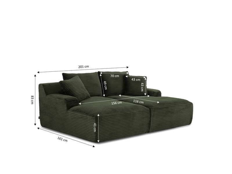  Canapé droit profond fixe et compressé kenedy 3 places velours côtelé vert  - Conforama C