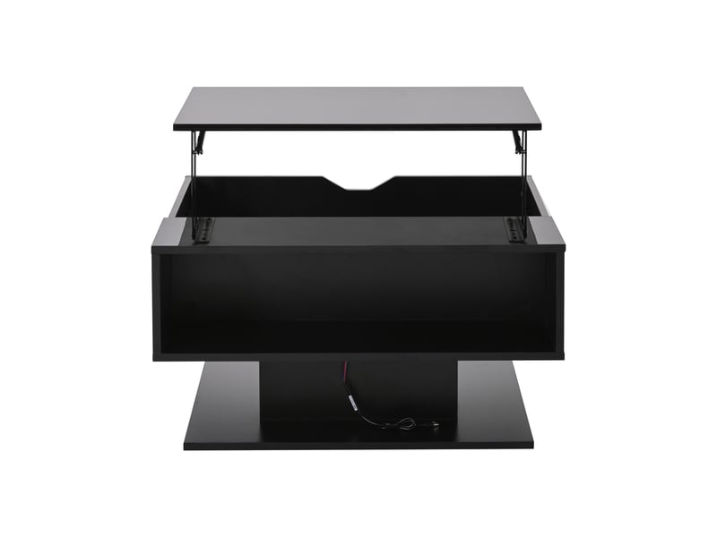  Table basse relevable noire brillante avec rangement et led  - Conforama C