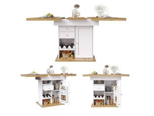 Table extensible télescopique, 110-140x80x75 cm, espace de rangement intégré avec tiroir, mdf, coloris blanc et naturel