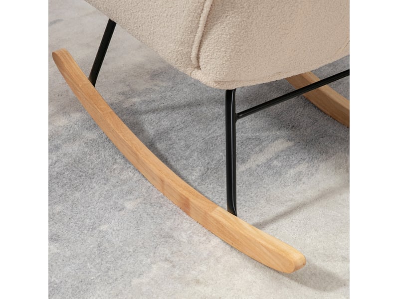  Fauteuil à bascule 71x98x101 cm, dossier haut capitonné, accoudoirs, polaire berbère en polyester, beige  - Conforama E