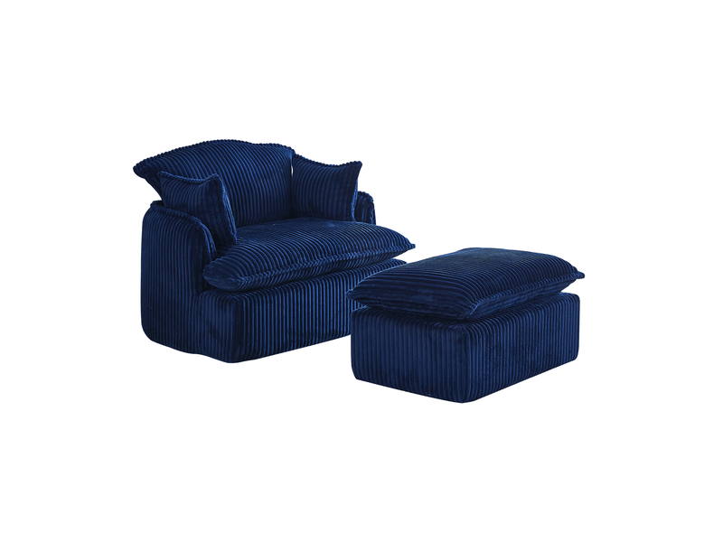 Fauteuil avec pouf compressé sans montage - mousse haute densité, flanelle bleu, 115 × 89 × 77 cm - Conforama A