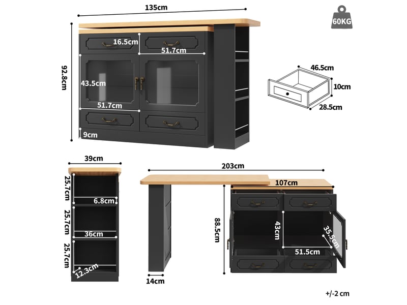  Table de bar noir - 203cm led mdf table de bar noir - Conforama C