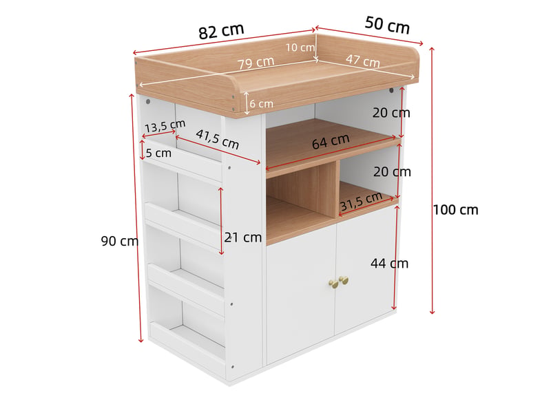 Table à langer bébé 2 en 1 avec rangements mdf bois et blanc 82x50x100 cm - Conforama C
