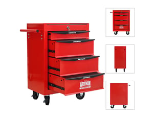 Armoire à outils mobile 60 x 33 x 77,5 cm rouge et noir, acier, 4 tiroirs à glissières à billes