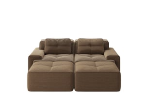 Canapé d'angle, canapé modulable – sans montage, avec pouf, en velours tricoté, forme u, 2 places, marron, style cloud, sans cadre, assise profonde